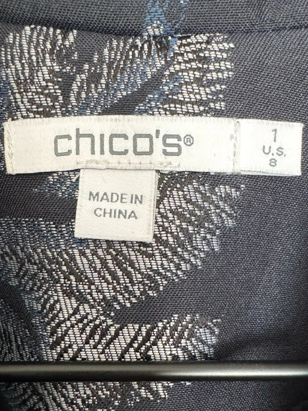 NWOT Chico's Navy Blue Floral Jacquard Blazer Women's Size M Office Career Wear
